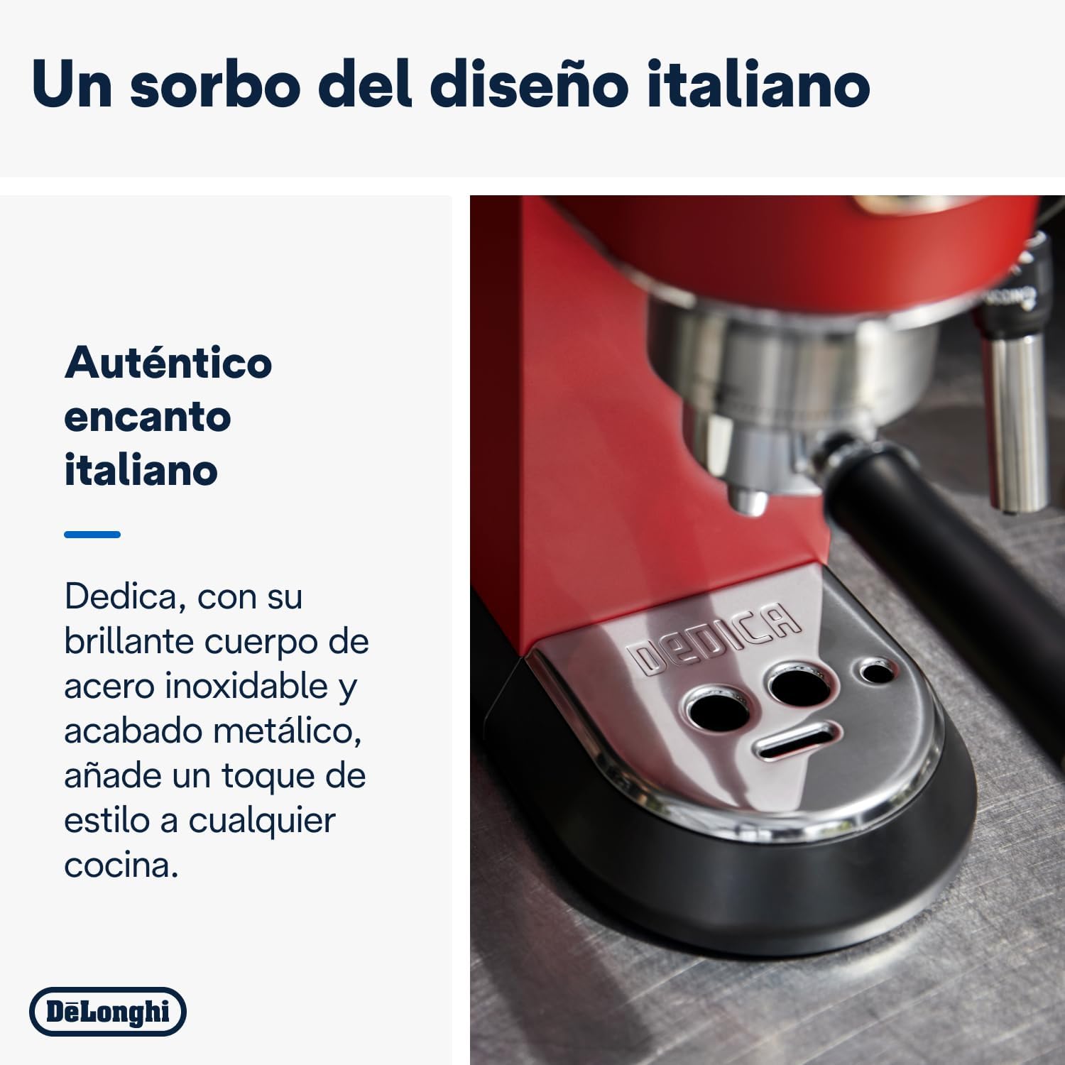 De'Longhi Dedica – Stainless Steel Pump Espresso Coffee Machine for Ground Coffee or Pods, Espresso and Cappuccino, 1.3 L Tank, Anti-Drip System, Model EC685.M, Metallic Colour