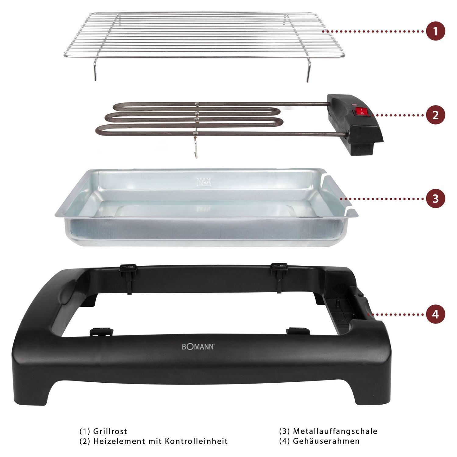 Bomann Bq 1240 - Barbacoa Eléctrica Con Parrilla Cromada De 35,5 X 24,5 Cm, 2000 W, Color Negro