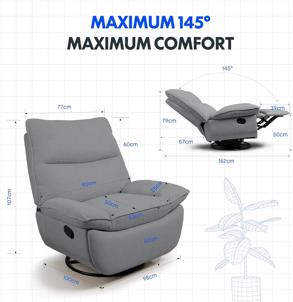 FLEXISPOT XC6 Sillón Relax, Sófa Giratorio con Función Balancín, Sillon TV con Respaldo Ajustable, Silla Reclinable para Dormitorio, Salón y Cine en Casa (Beige)