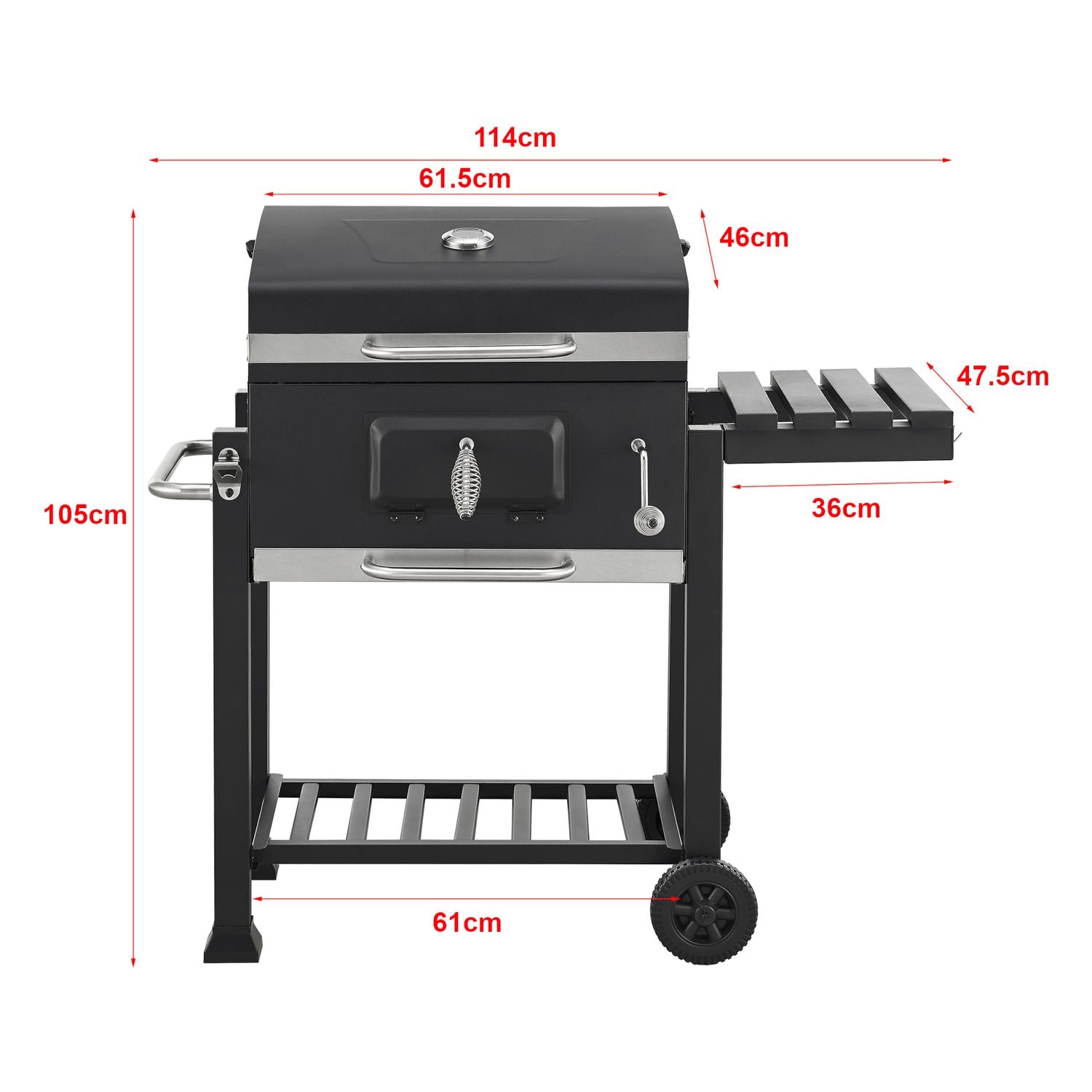 Grill węglowy Arnad z 3 stalowymi półkami 105x114x48cm - czarny [casa.pro]