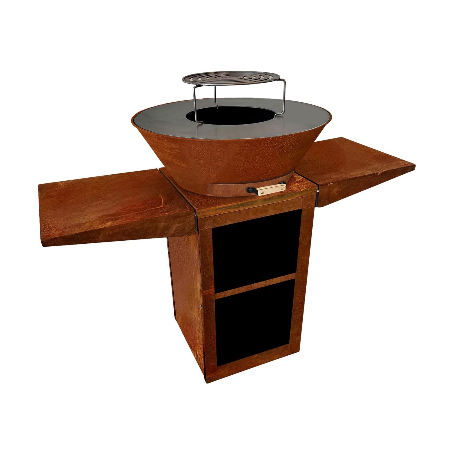 Corten steel grill with a 60 cm diameter grill plate