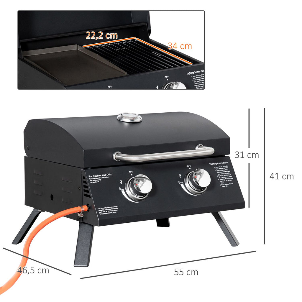 Grill gazowy stołowy ze stali węglowej 55x46,5x41 cm - outsunny.black