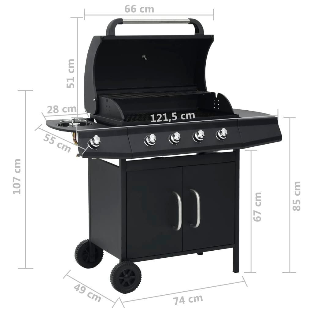 Barbacoa Grill De Gas 4+1 Quemadores Negro Vidaxl