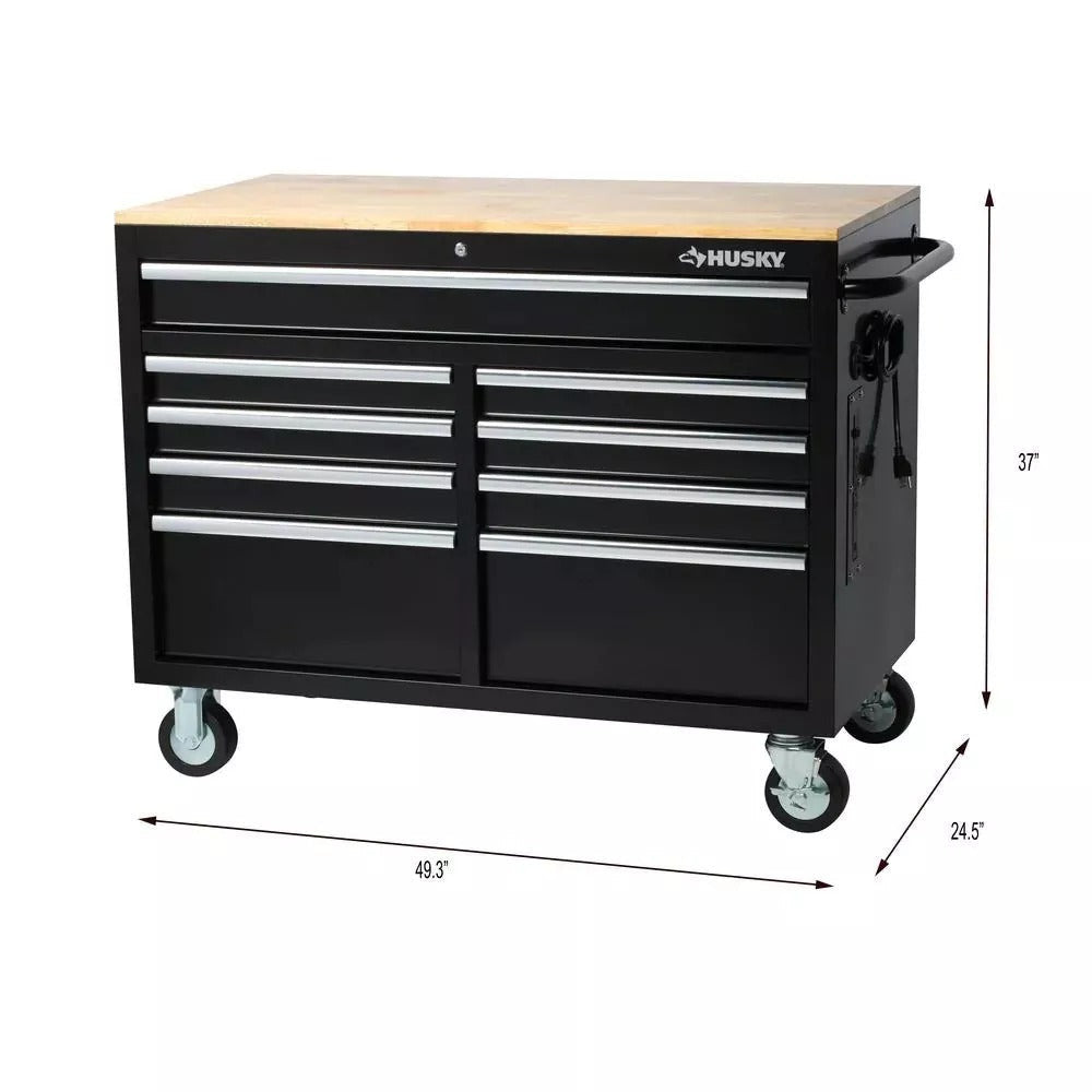 46-calowy mobilny stół warsztatowy 2025 z 9 szufladami i lśniącą, czarną skrzynką narzędziową (gł. 24 cale)