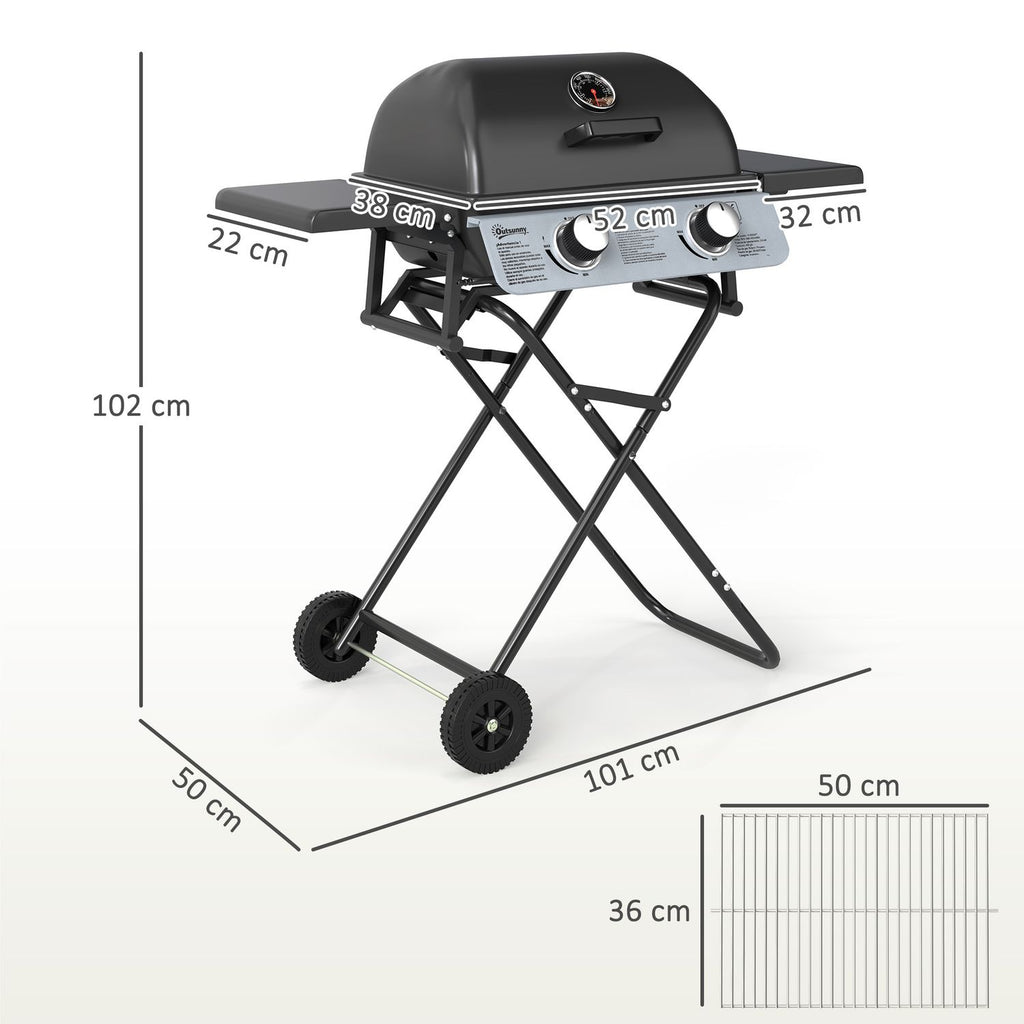 Grill gazowy Outsunny ABS ze stali nierdzewnej - 101 x 50 x 102 cm. Czarny