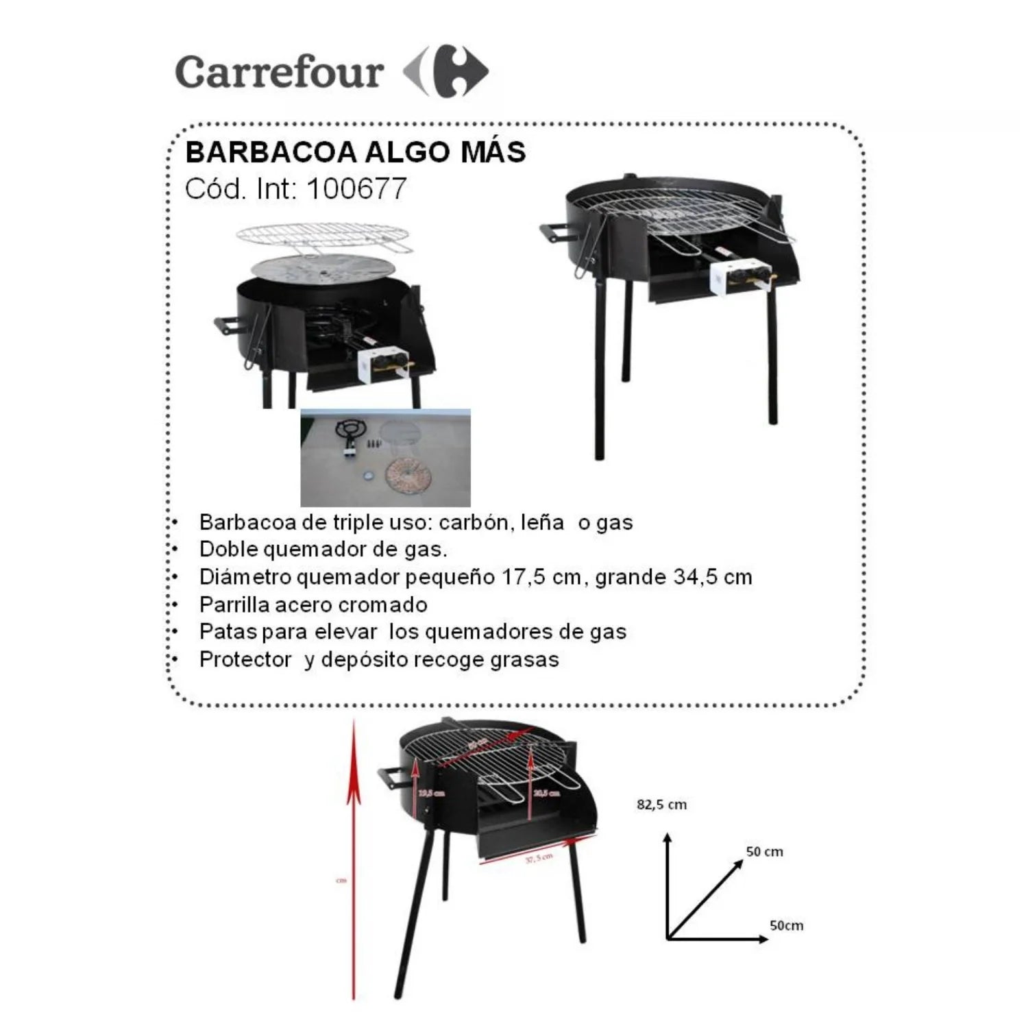 Grill gazowy Algo Más 50 cm, potrójne zastosowanie, 2 palniki