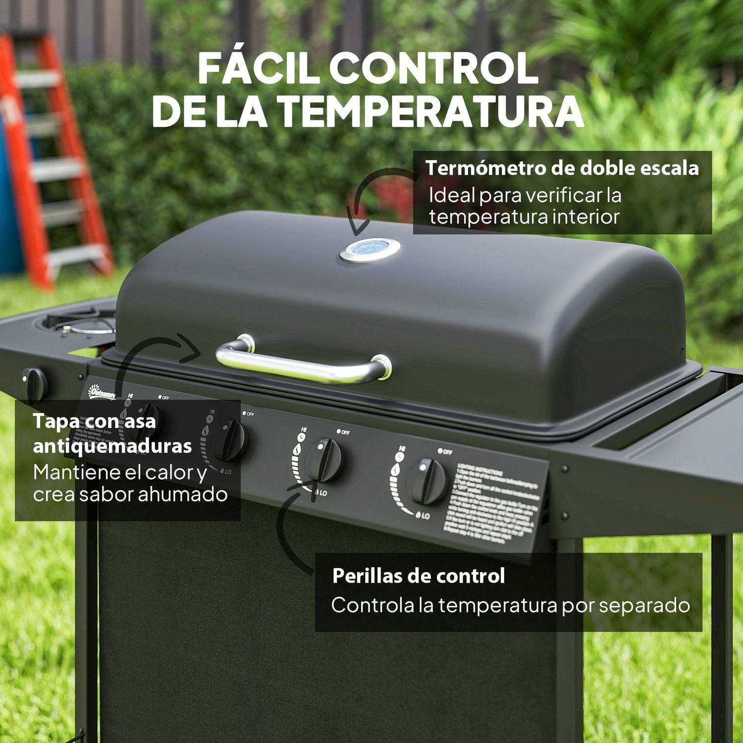 Barbacoa De Gas De Acero Abs 121x54x97 Cm-outsunny. Negro