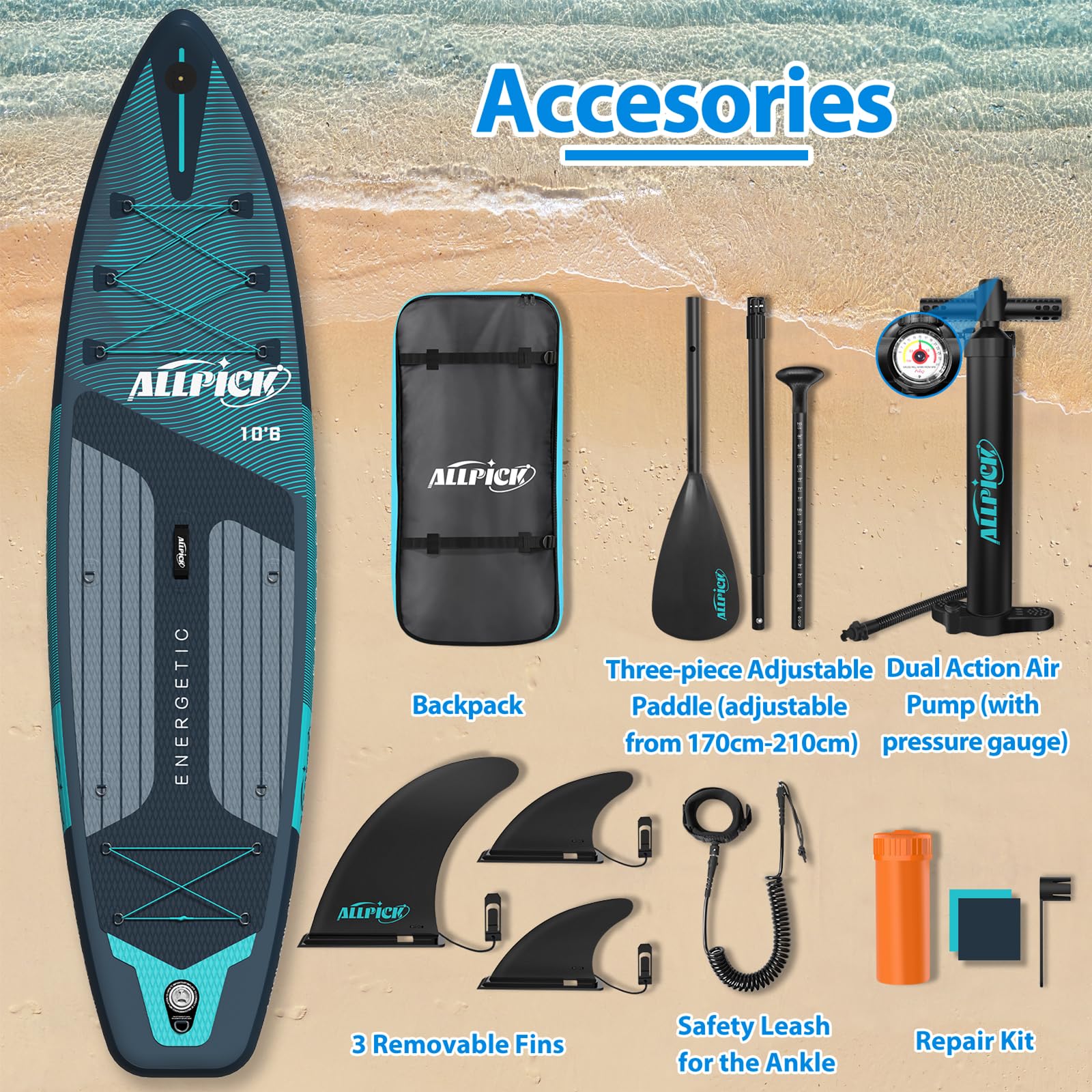 2026 Tabla de Paddle Surf Inflable ALLPICK Premium (Verde Premium) – Set Completo con Soporte Universal para Cámara, Remo Ajustable, para Principiantes y Avanzados, Capacidad 180 kg