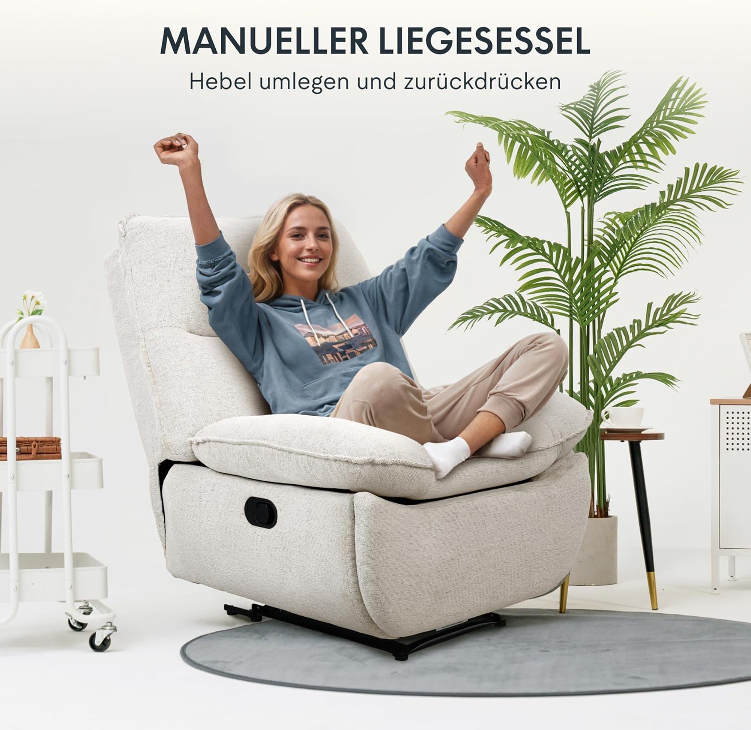 FLEXISPOT XC6 Sillón Relax, Sófa Giratorio con Función Balancín, Sillon TV con Respaldo Ajustable, Silla Reclinable para Dormitorio, Salón y Cine en Casa (Beige)