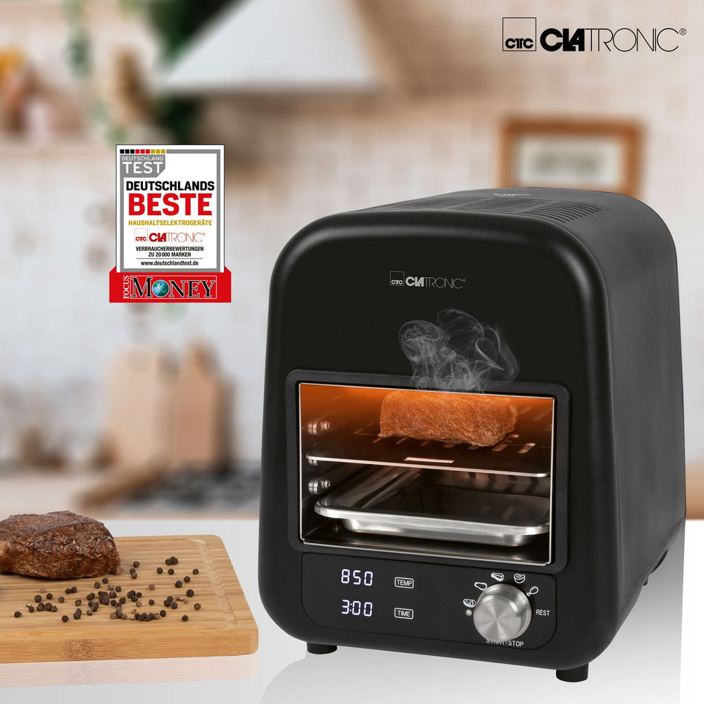 Grill elektryczny na podczerwień Clatronic EBG 3760, grill ceramiczny, 5 programów gotowania, 850°C, czarne wnętrze, 1600 W