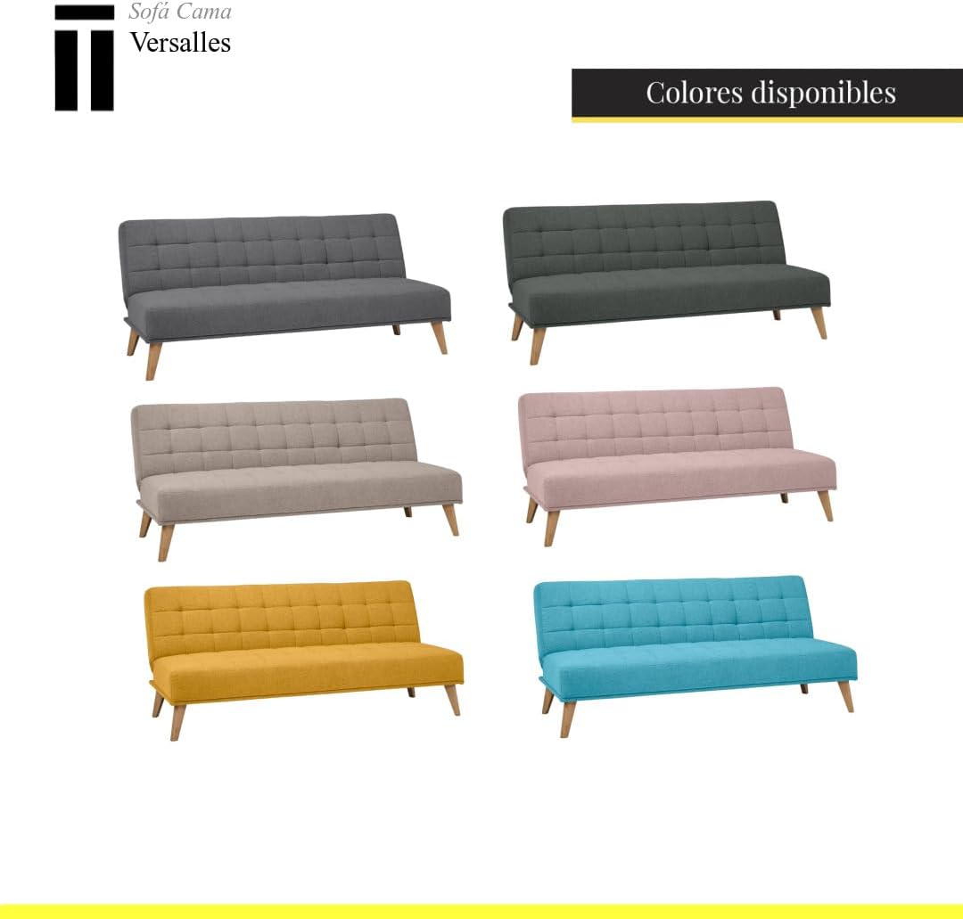 SHIITO | Modelo Versalles - Sofá Cama con Apertura Clic-Clac | Donde la Elegancia y el Confort se encuentran | Diseño Capitoné en Color Gris | 189.5 x 88 x 89 cm