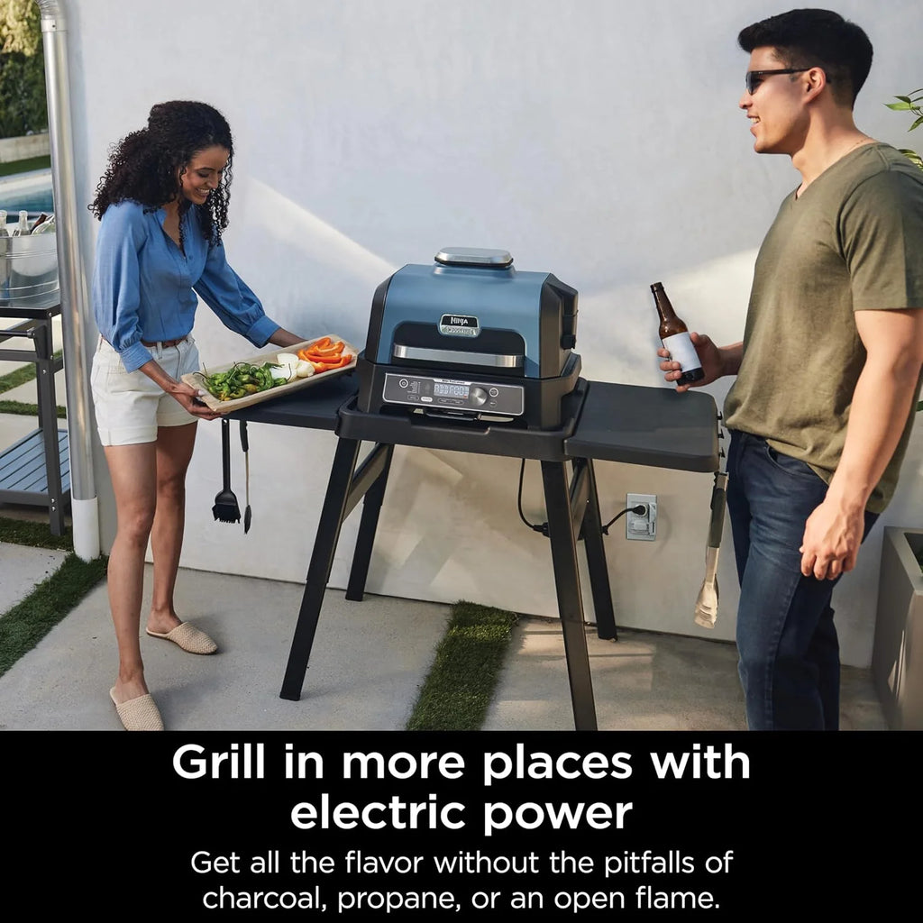2026 Parrilla y ahumador exterior Ninja Woodfire Pro XL, termómetro, master grill 4 en 1, barbacoa ahumador, freidora de aire exterior, horno, portátil, parrilla eléctrica, gris oscuro, modelo OG850