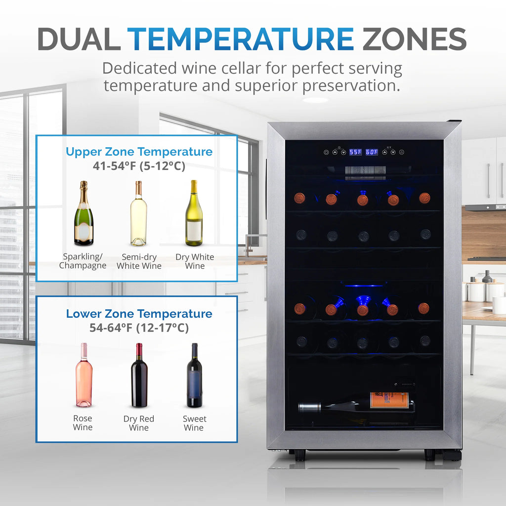 2026 Refrigerador de Vinos Independiente Newair® – 28 Botellas (48 cm), Doble Zona, Acero Inoxidable