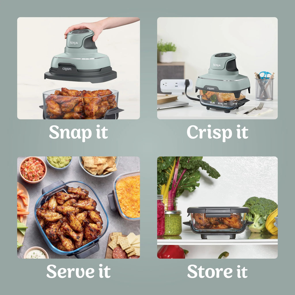 2026 Ninja Crispi Freidora de Aire Caliente, Compatible con Microondas, Congelador y Lavavajillas, Sistema de Cocina Portátil en Vidrio No Tóxico, Recipiente de Vidrio de 1,5 L con 6 Tazas y Tapas