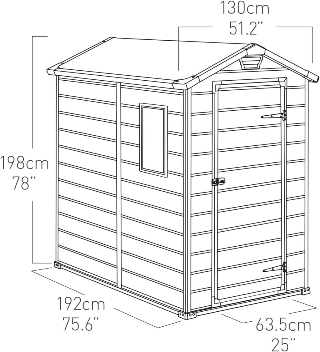 Keter Manor 4X6 - Caseta de jardín, 130x192x198cm y 2,2m2, Suelo, Sistema de ventilación, Puerta y Ventana, Resistente al Agua, Color Gris