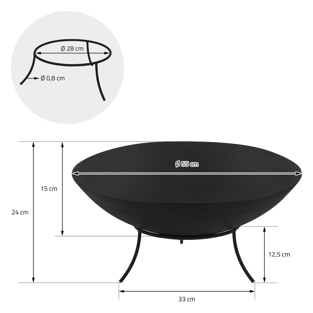 Steel fire pit with tripod grill