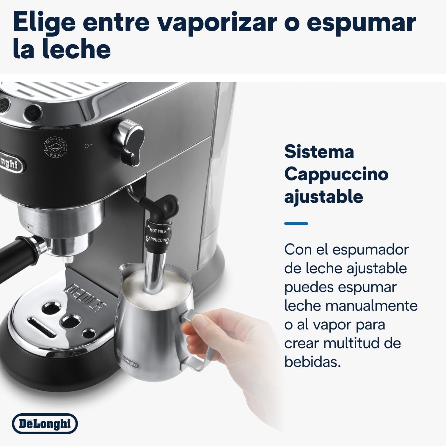 De'Longhi Dedica – Stainless Steel Pump Espresso Coffee Machine for Ground Coffee or Pods, Espresso and Cappuccino, 1.3 L Tank, Anti-Drip System, Model EC685.M, Metallic Colour