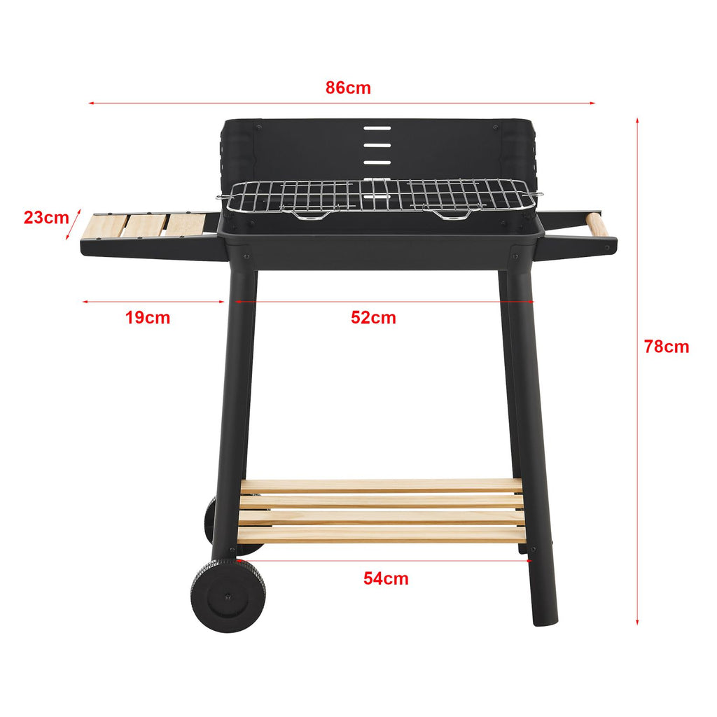 Ari charcoal grill with 2 wheels 78x86x30cm - black/wood [casa.pro]