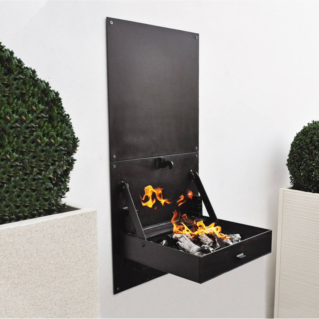 Tuozi – Wbudowany grill na drewno i węgiel drzewny, model ścienny, z płytą ochronną (czarny – 58,5 x 57 x 114 cm) Nr ref.: 4200/2