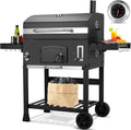 Barbacoa de Carbon XXL, Parrilla de Carbón con Chimenea y Tapa, Parrilla con Carrito BBQ Smoker con Ruedas y Termómetro, Grande BBQ Carbon para Camping y Jardín