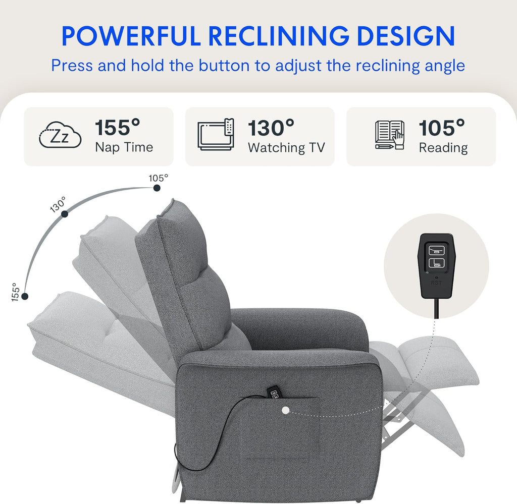FLEXISPOT Sillón de Relax Eléctrico con Respaldo Ajustable, Reclinable de 105° a 155°, Sillon Reclinable, Sofá Relax Ergonómico Sillón para Dormitorio, Salón y Cine en casa (Gris Oscuro)