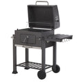 Charcoal BBQ grill, steel grey, with lid, grate, wheels, 2 shelves, thermometer, removable ash tray, Garden Pavlof - grey