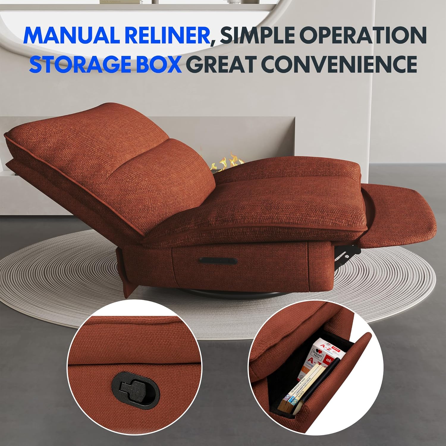 FLEXISPOT XC6 Sillón Relax, Sófa Giratorio con Función Balancín, Sillon TV con Respaldo Ajustable, Silla Reclinable para Dormitorio, Salón y Cine en Casa (Beige)