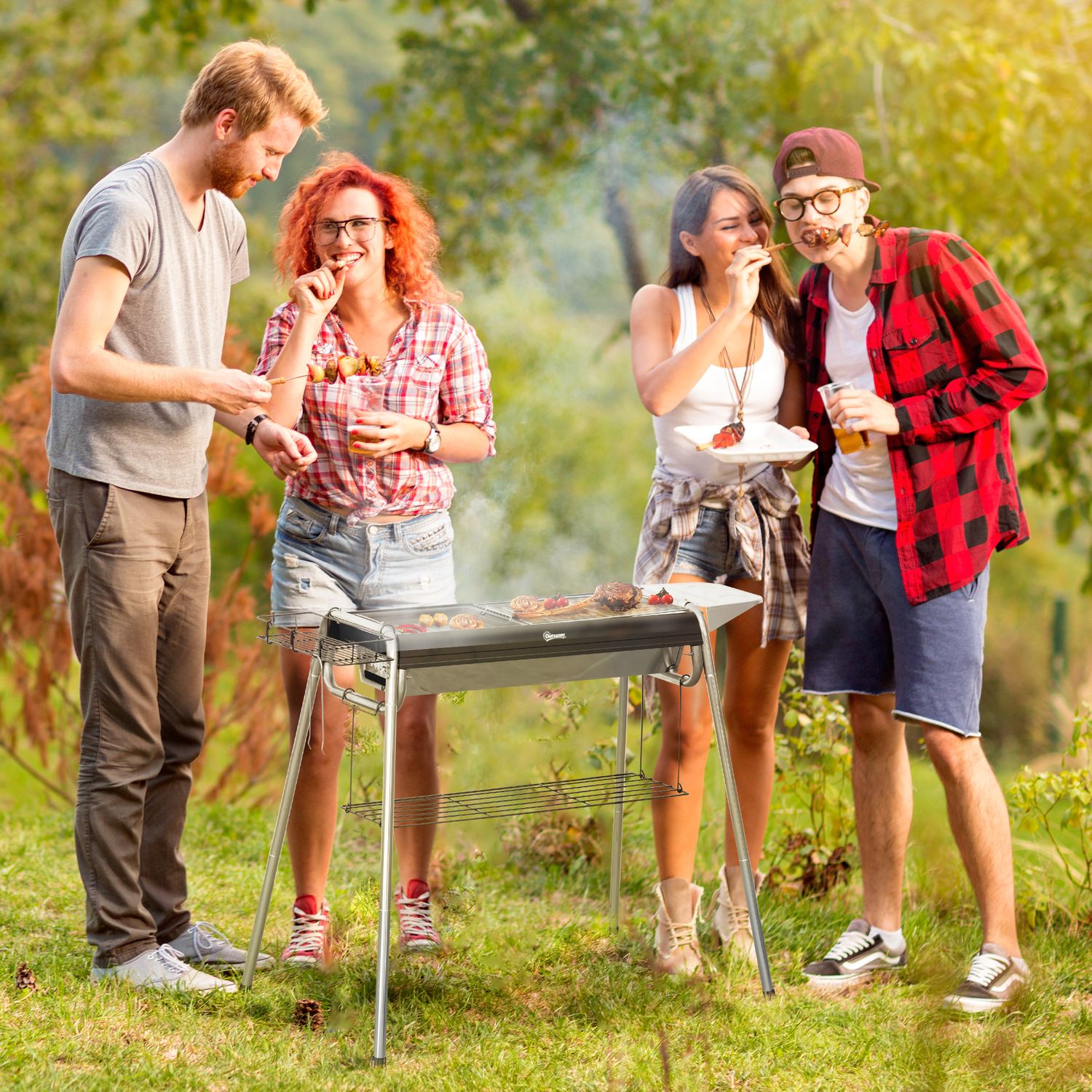 Outsunny Grill węglowy, stal nierdzewna, metal, 96x61x72 cm, czarny