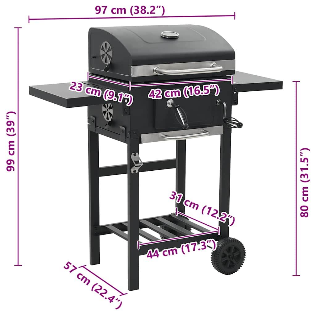 Czarny grill węglowy z dolną półką vidaXL