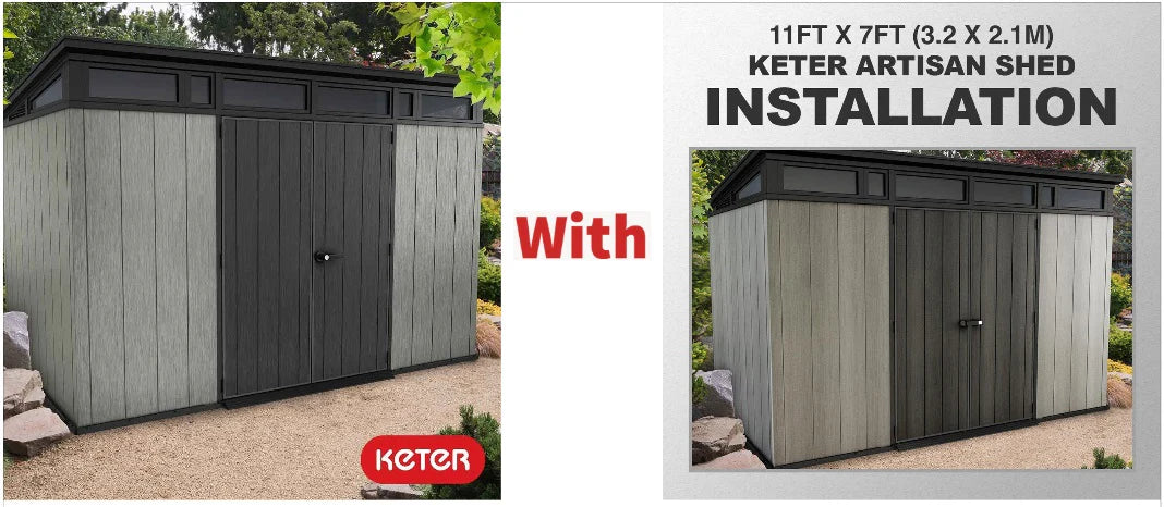 2026 Keter Artisan Cobertizo de Jardín 11 x 7 pies (3,4 x 2,1 m) – Solución Elegante y Robusta para Almacenamiento Exterior