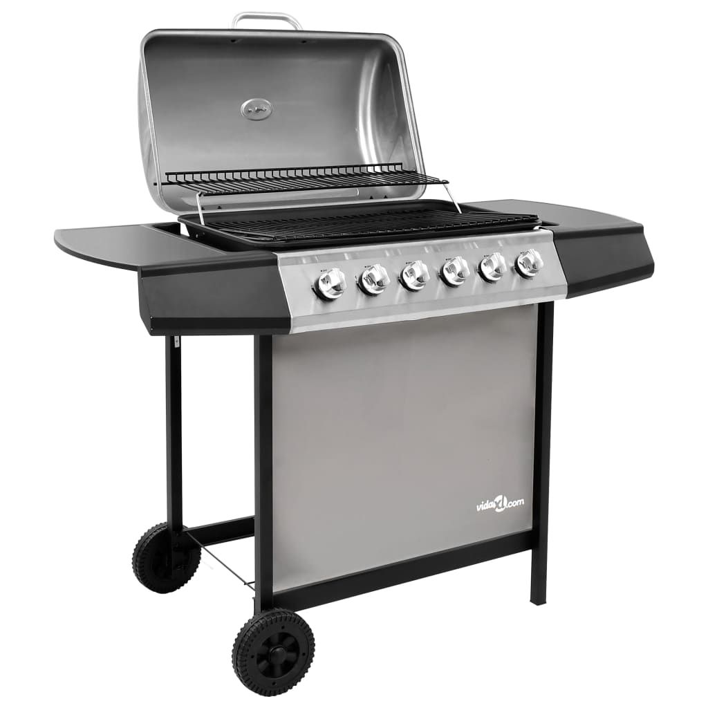 Barbacoa De Gas Con 6 Fogones Negro Y Plateado Vidaxl