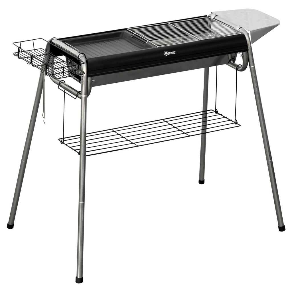 Outsunny Grill węglowy, stal nierdzewna, metal, 96x61x72 cm, czarny