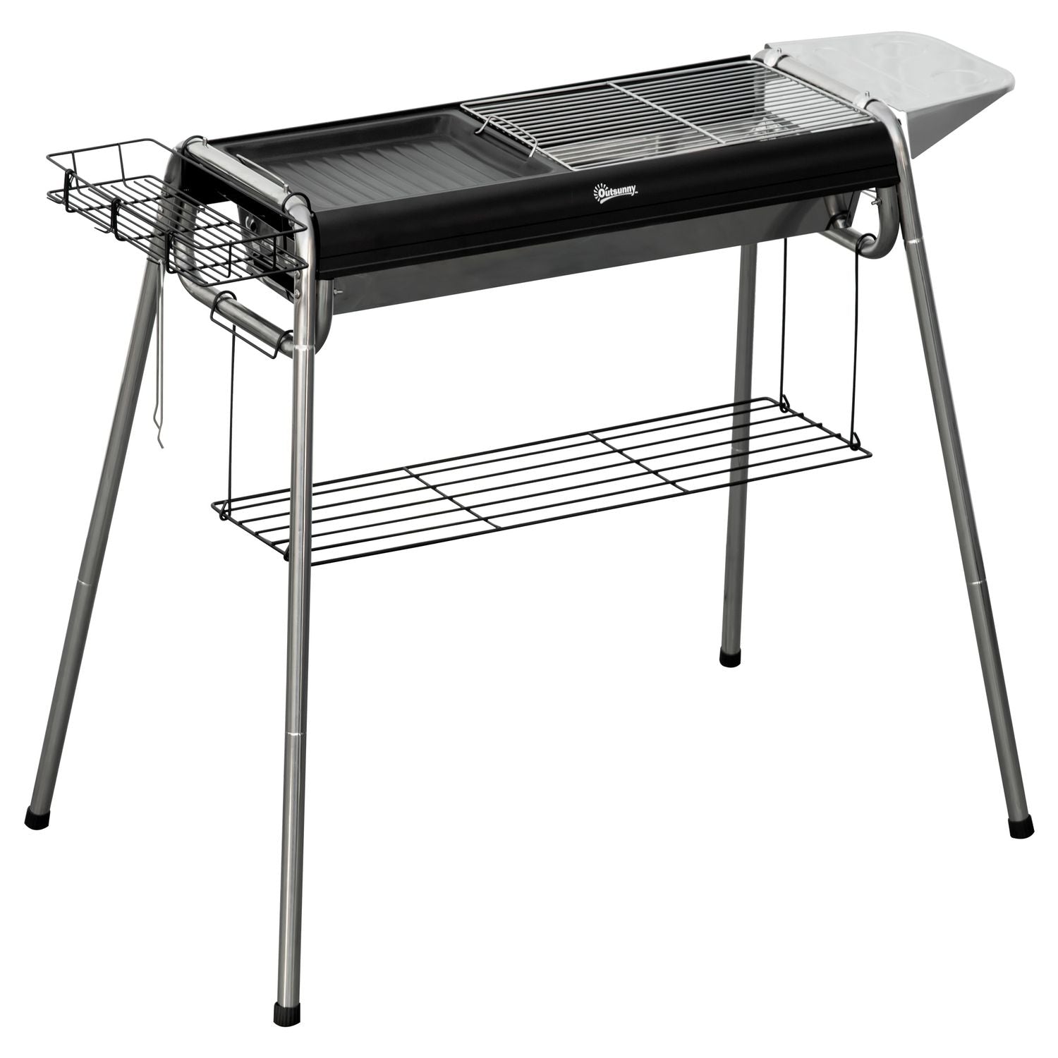 Outsunny Grill węglowy, stal nierdzewna, metal, 96x61x72 cm, czarny