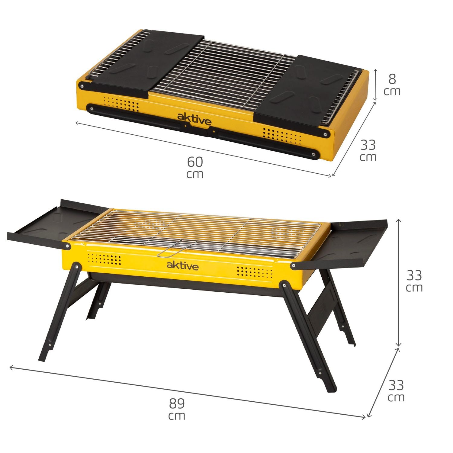 89x33x33 cm folding charcoal barbecue, enamelled steel, folding side trays and stainless steel grid - Active