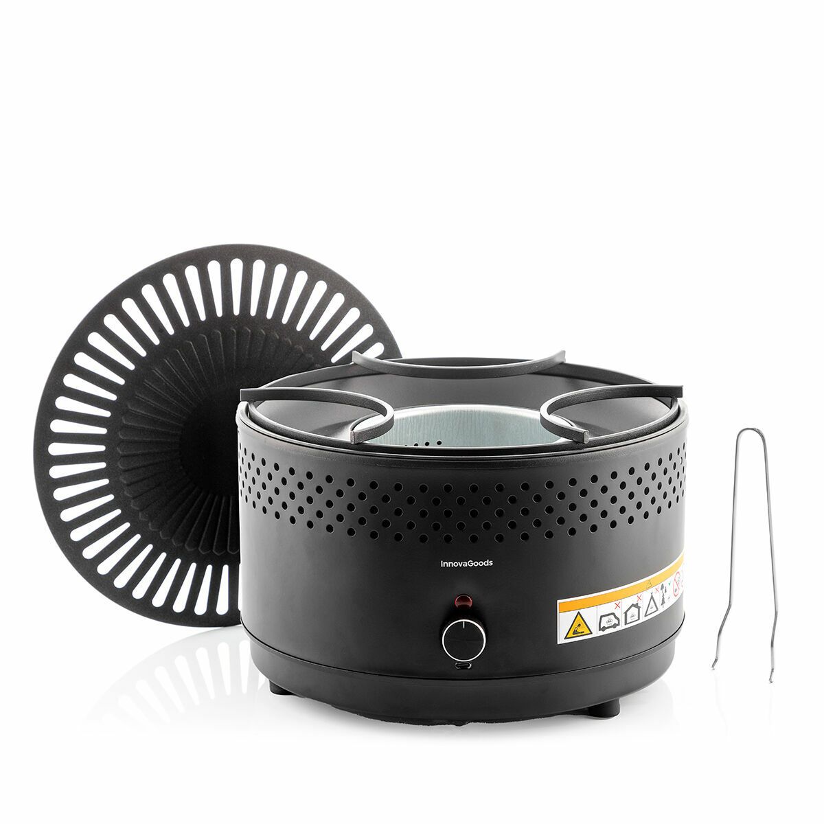 Barbacoa De Carbón Sin Humo Portátil Innovagoods Hierro Ø28,5 X 18 Cm, Ø28,5 X 18 Cm Negro