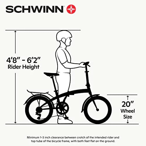 Bicicleta plegable Schwinn Loop para adultos, ruedas de 20 pulgadas, transmisión de 7 velocidades
