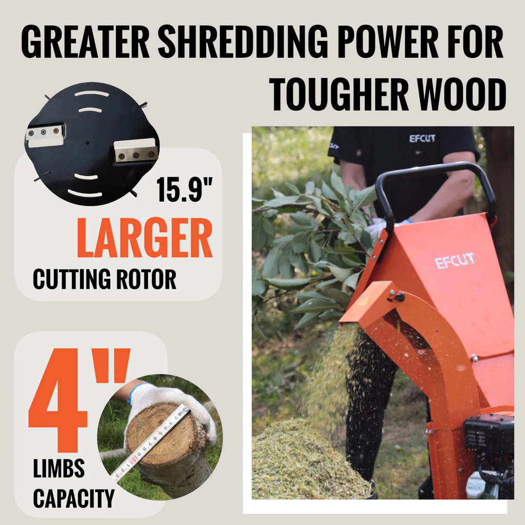 2026 Trituradora de Madera EFCUT C40 – Capacidad de 10 cm – Motor 9HP 274cc – Astilladora Térmica de Alto Rendimiento