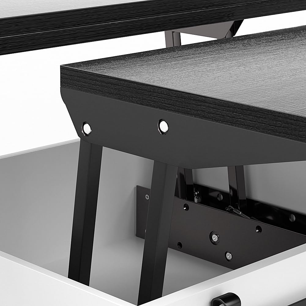 VOWNER Mesa de Centro Elevable, Mesa Extensible, Multifuncional 3 en 1 con Almacenamiento Oculto - Comedor, Convertible, Estilo Granja, Nogal