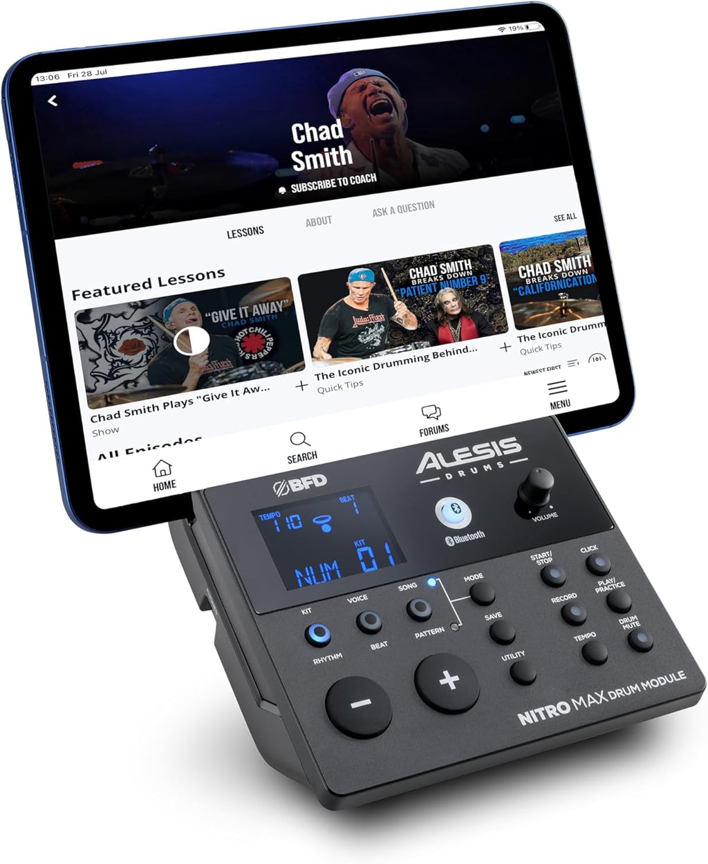 Alesis Nitro Max Kit Batería Electrónica con Parches Silenciosos de Malla, Caja de Doble Zona de 10", Bluetooth, 440+ Sonidos Auténticos, Lecciones Drumeo, USB MIDI, Pedal de Bombo