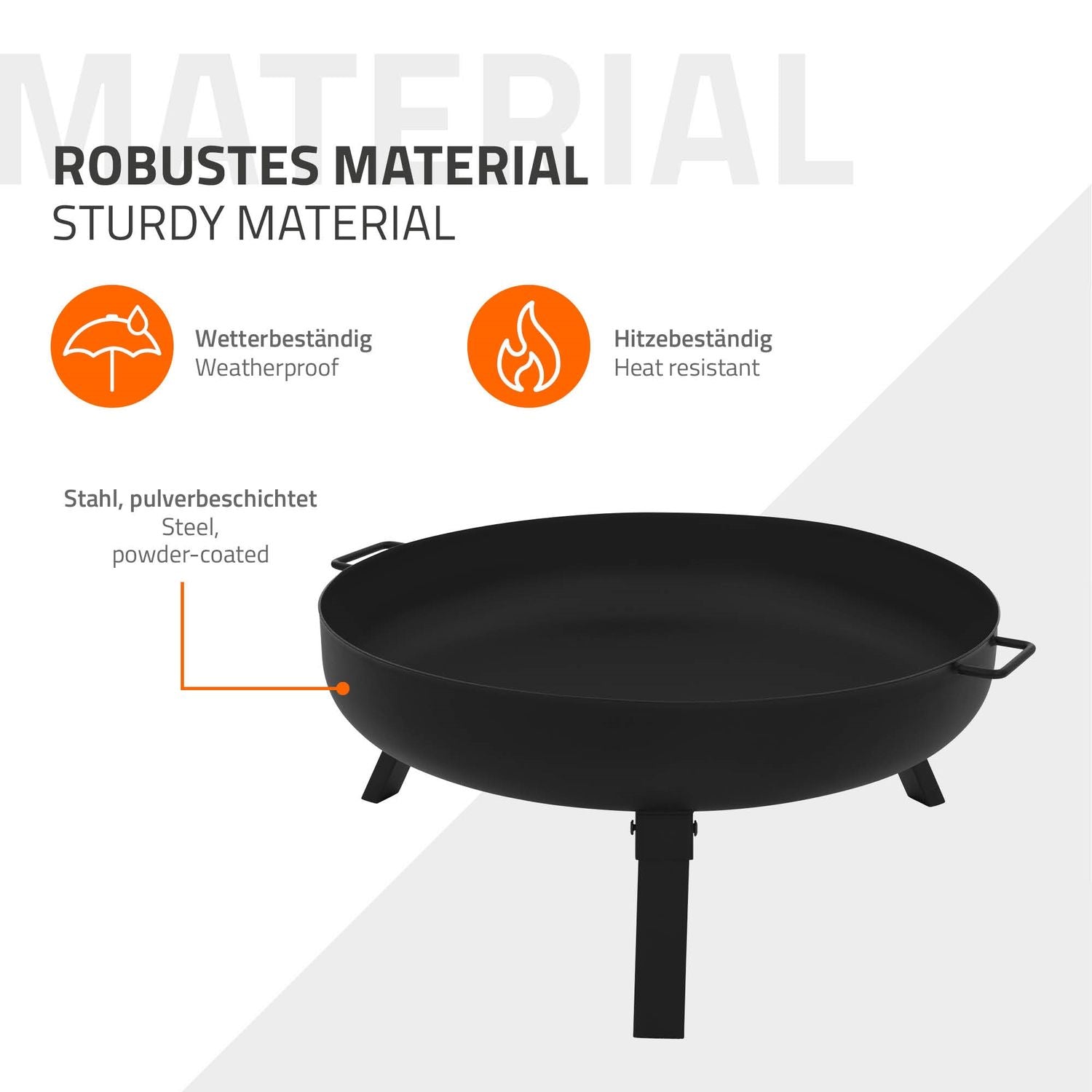 Steel fire pit with tripod for barbecue