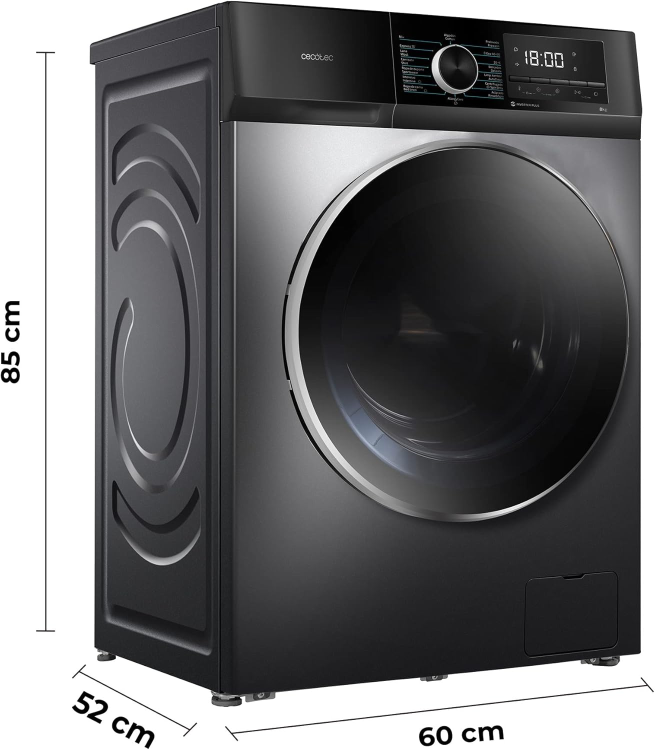 Washing machine Bolero Dresscode 8500 Inverter Steel, front-loaded, capacity 8 kg. Power 1900 W, 1400 rpm, Inverter Plus motor, low energy consumption, 16 programs, SteamMax, delayed start, steel
