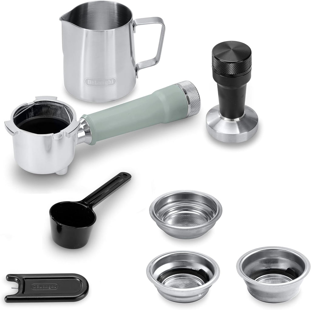 De'Longhi Dedica – Stainless Steel Pump Espresso Coffee Machine for Ground Coffee or Pods, Espresso and Cappuccino, 1.3 L Tank, Anti-Drip System, Model EC685.M, Metallic Colour