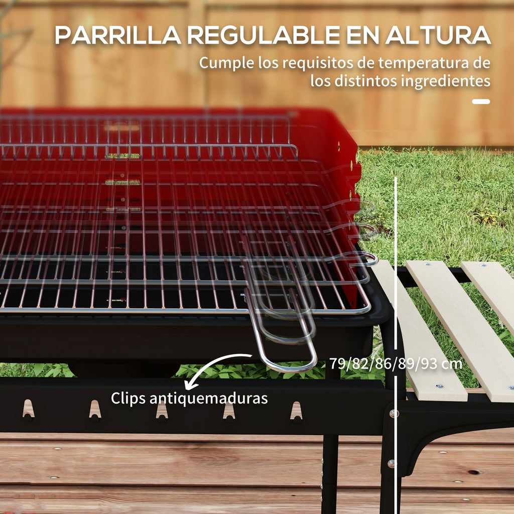 Outsunny grill węglowy, metalowy, sosnowy, 103x47x95 cm, czerwono-czarny