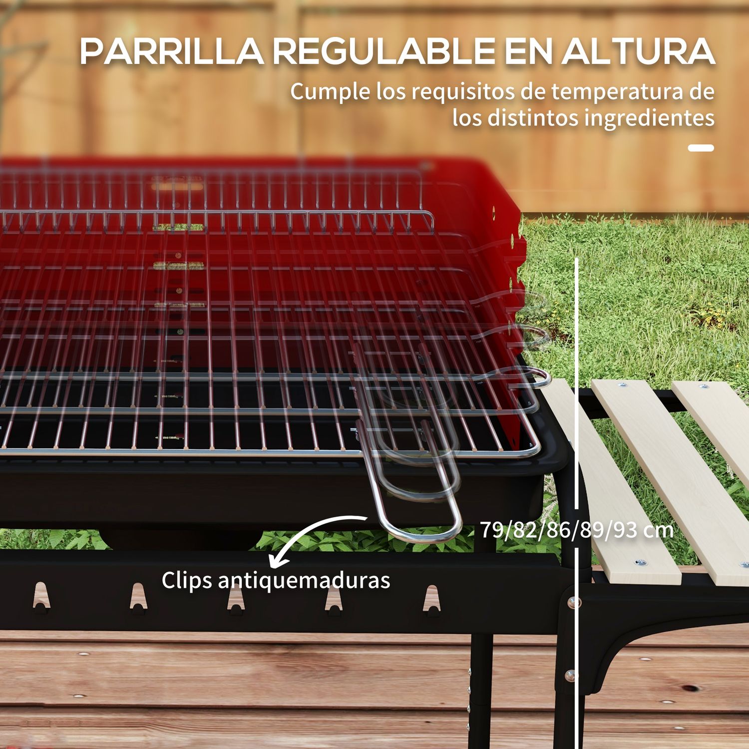Outsunny grill węglowy, metalowy, sosnowy, 103x47x95 cm, czerwono-czarny