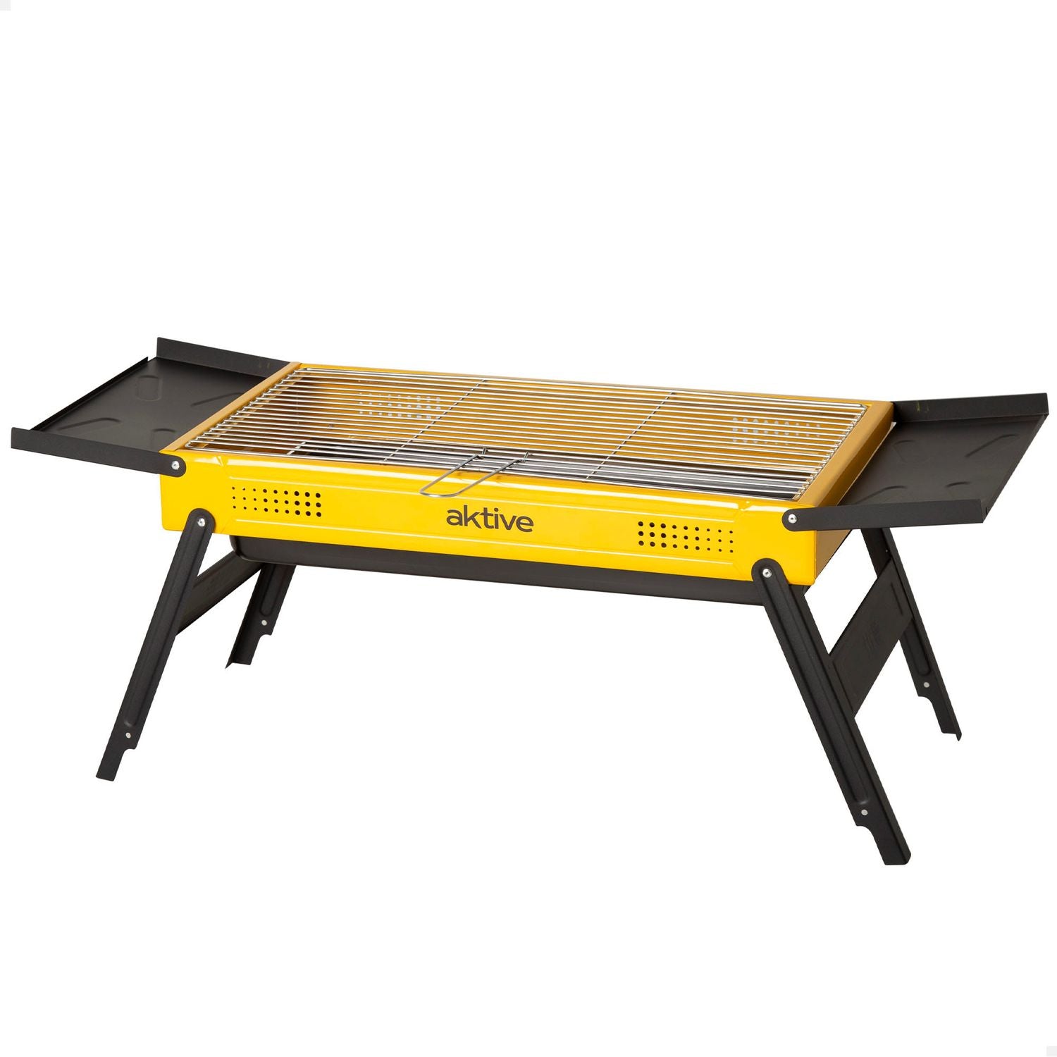 89x33x33 cm folding charcoal barbecue, enamelled steel, folding side trays and stainless steel grid - Active