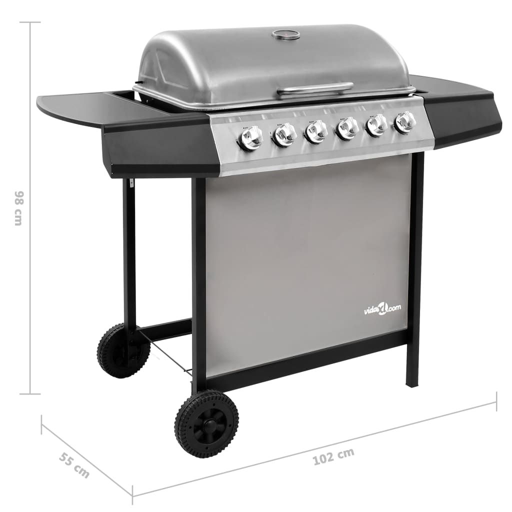VidaXL Grill gazowy 6-palnikowy, czarno-srebrny