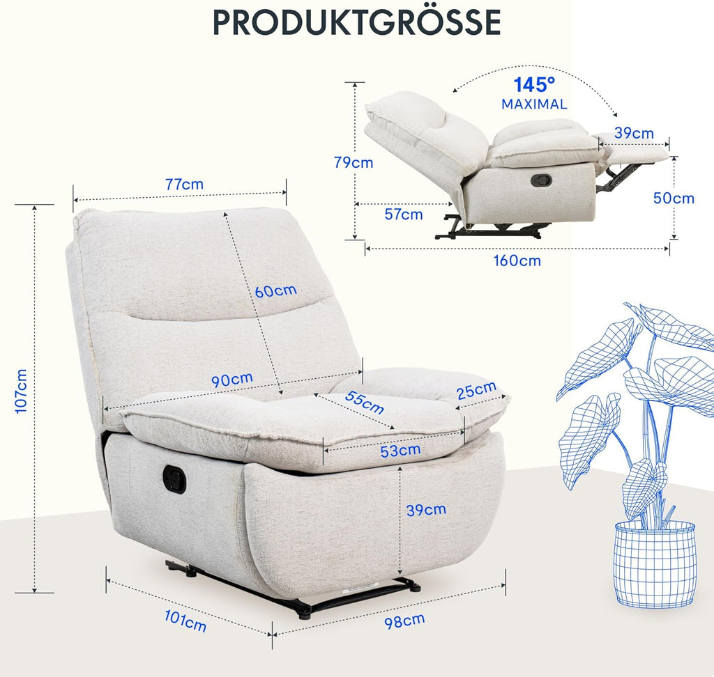 FLEXISPOT XC6 Sillón Relax, Sófa Giratorio con Función Balancín, Sillon TV con Respaldo Ajustable, Silla Reclinable para Dormitorio, Salón y Cine en Casa (Beige)