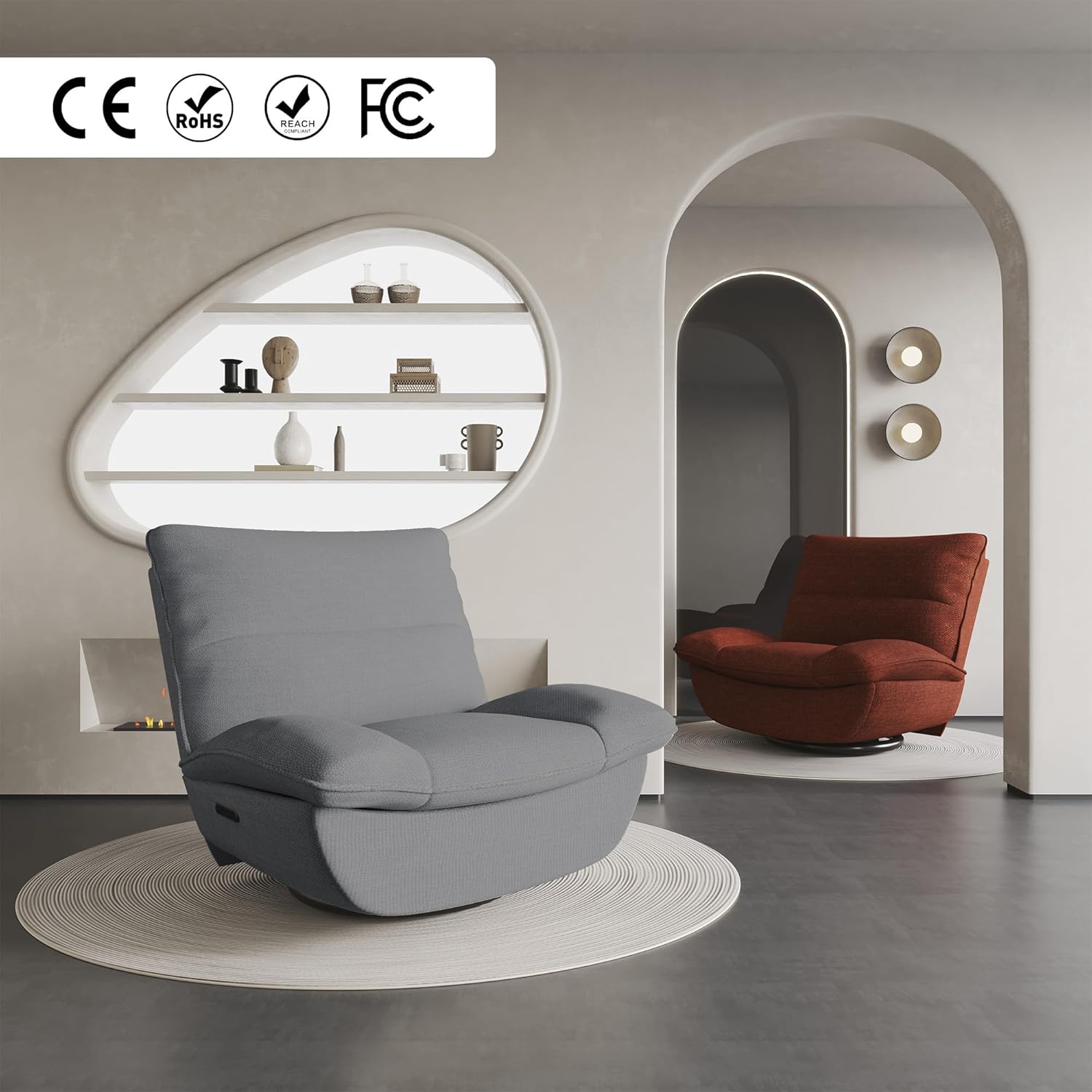 Fotel relaksacyjny FLEXISPOT XC6, obrotowy fotel bujany, fotel TV z regulowanym oparciem, rozkładany fotel do sypialni, salonu i kina domowego (beżowy)