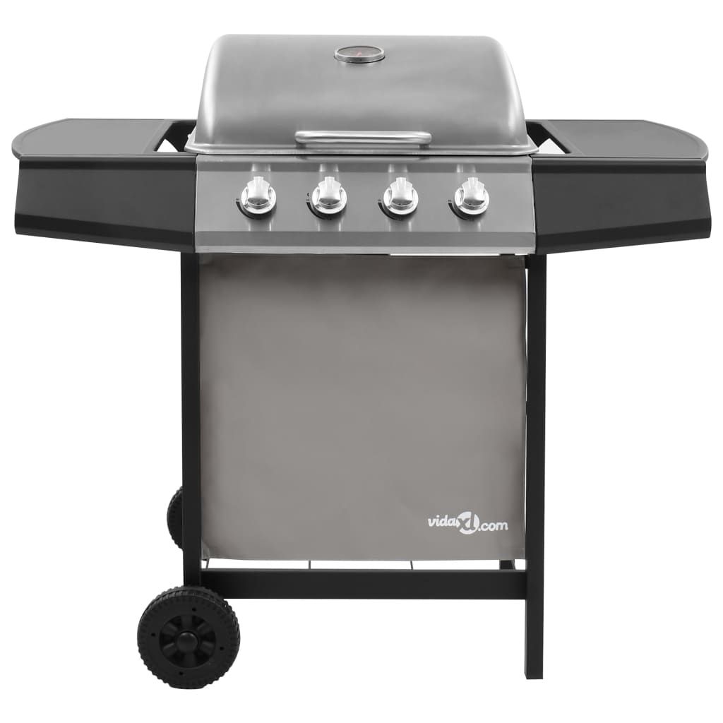 Barbacoa De Gas Con 4 Fogones Negro Y Plateado Vidaxl