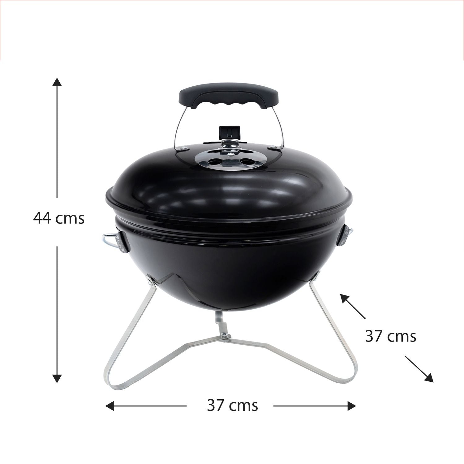 Kekai Tahoe Tabletop Charcoal Grill, Portable, 37x37x44 cm, with Lid and Transport and Locking System, Black Enamel